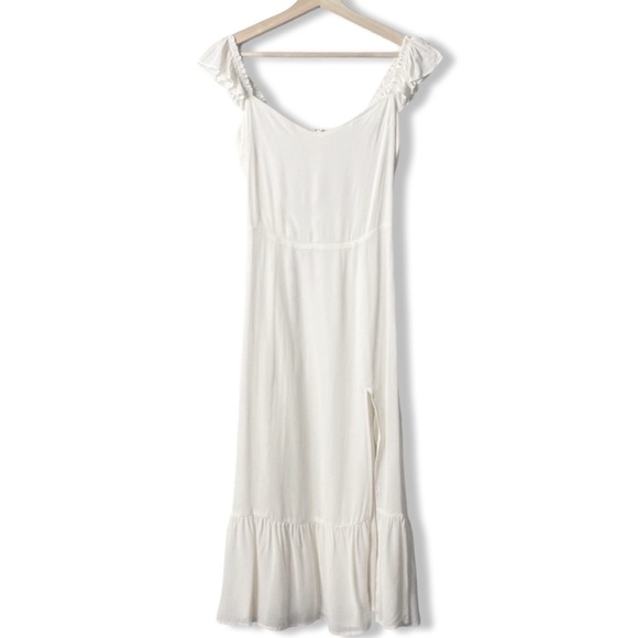 New Reformation Bondi Midi Georgette Side Slit Dress Ivory Size 4 - Picture 9 of 14